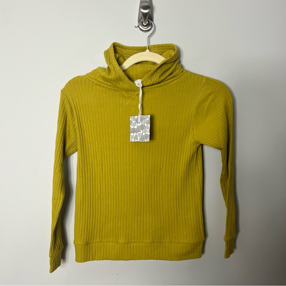 NEW Kate Quinn Organics Hooded Shirt Hoodie Ribbed Mustard Yellow Green 532